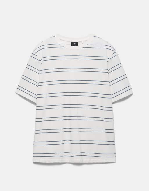 Pull&Bear - T-shirt basique en coton à manches courtes - Bleu et blanc, 5 de 7