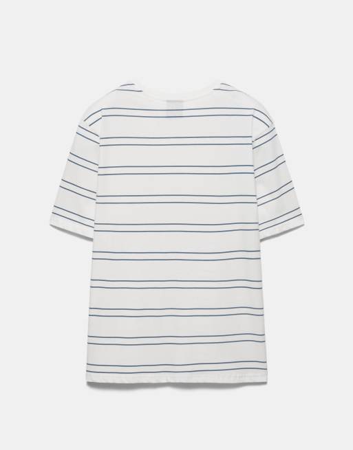 Pull&Bear - T-shirt basique en coton à manches courtes - Bleu et blanc, 7 de 7