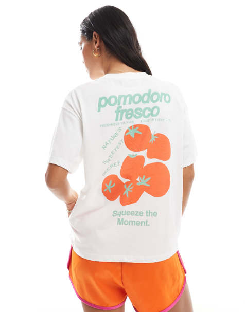 Pull&Bear - T-shirt bianca con grafica con pomodori - view 1