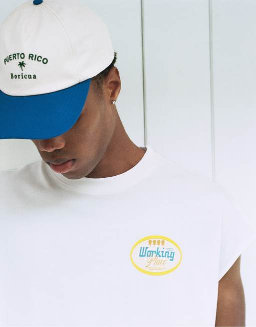 Pull&Bear - T-shirt bianca con scritta limone e scritta ricamata, 3 di 4