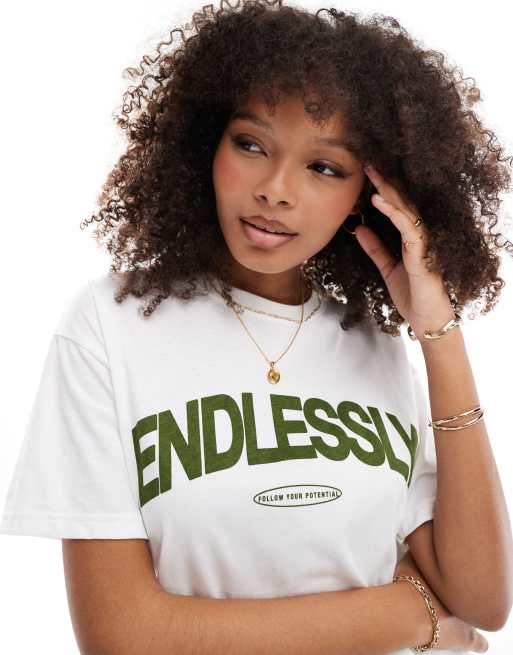 Pull&Bear - T-shirt bianca con stampa “Endlessly”