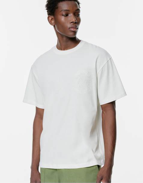 Pull&Bear - T-shirt bianco sporco con ricamo stile college - view 1