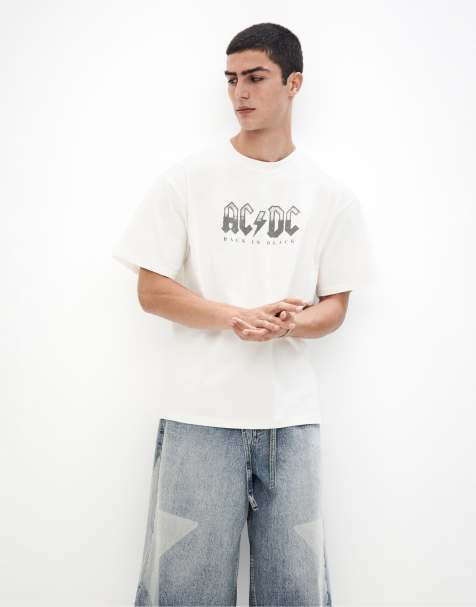 Pull&Bear - T-shirt bianco sporco con scritta "AC/DC" - view 1
