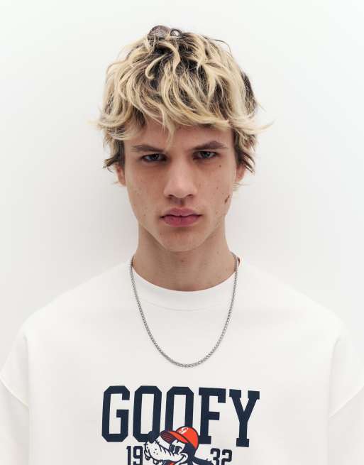 Pull&Bear - T-shirt bianco sporco con stampa Pippo, 4 di 4