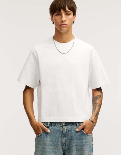 Pull&Bear - T-shirt bianco sporco taglio corto