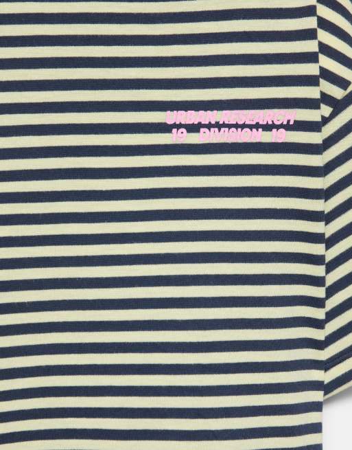 Pull&Bear - T-shirt blu navy a righe con scritta, 7 di 7