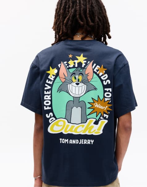 Pull&Bear - T-shirt blu navy con Tom e Jerry - view 1