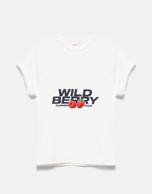 Pull&Bear - T-shirt color bianco ghiaccio con grafica di frutta, 4 di 4