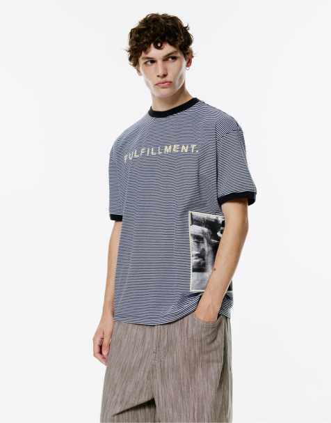 Pull&Bear - T-shirt color bianco sporco a righe con stampa fotografica - view 1