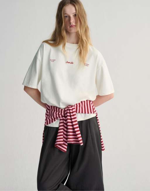 Pull&Bear - T-shirt color ghiaccio con grafica di cuore