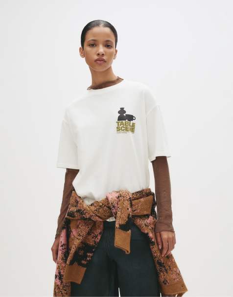 Pull&Bear - T-shirt color ghiaccio con grafica di vaso - view 1