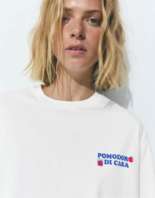 Pull&Bear - T-shirt color ghiaccio con grafica 