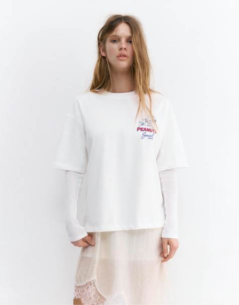 Pull&Bear - T-shirt color ghiaccio con Snoopy dei Peanuts - view 1