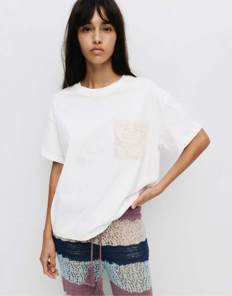 Pull&Bear - T-Shirt color ghiaccio con tasca all'uncinetto - view 1