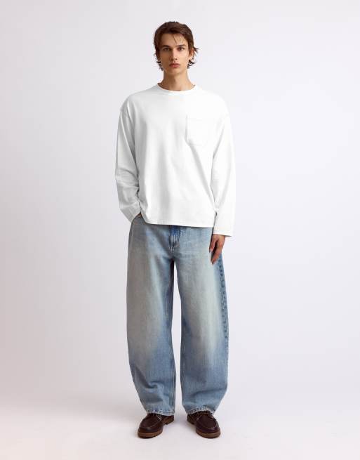 Pull&Bear - T-shirt comoda a maniche lunghe bianco sporco, 4 di 7