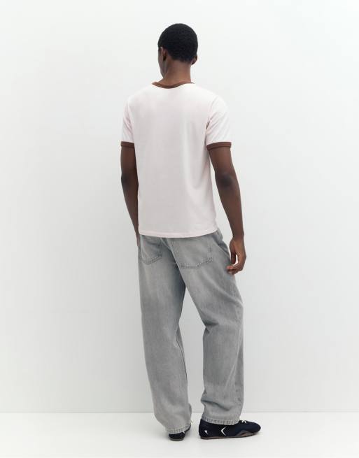 Pull&Bear T-shirt con profili a contrasto rosa, 2 di 7