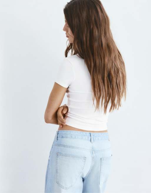 Pull&Bear - T-shirt con scollo a V bianca, 4 di 4