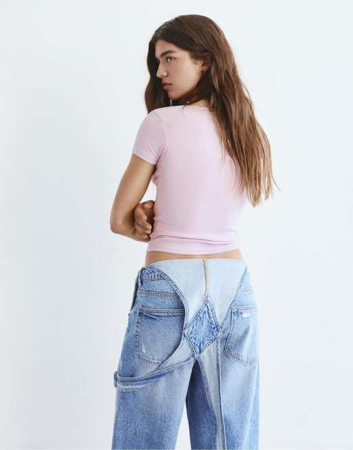 Pull&Bear - T-shirt con scollo a V rosa, 3 di 3