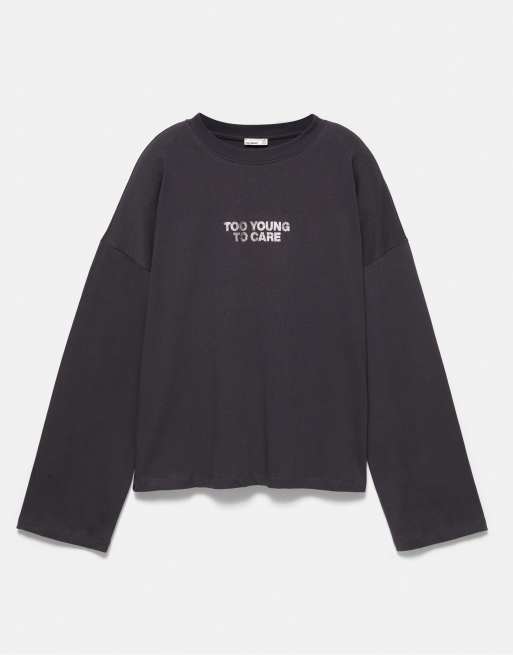 Pull&Bear T-shirt con scritta metallizzata in grigio scuro, 5 di 7