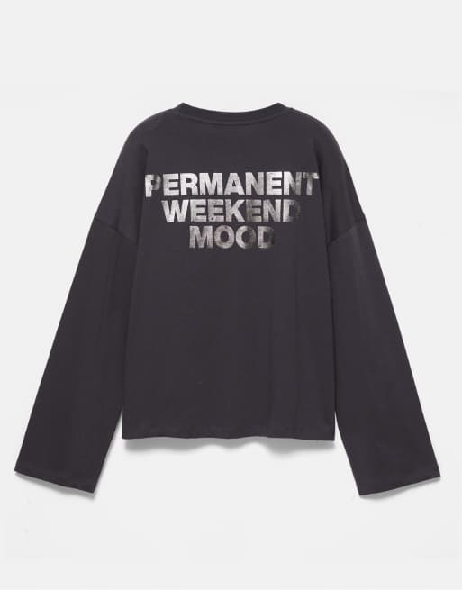 Pull&Bear T-shirt con scritta metallizzata in grigio scuro, 7 di 7