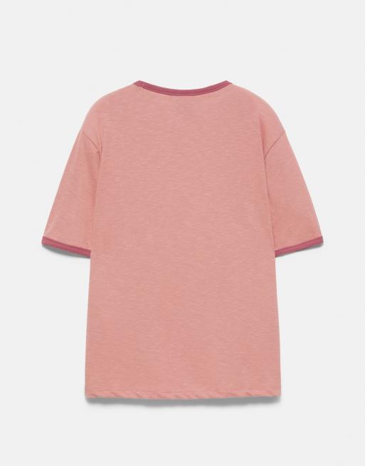 Pull&Bear t-shirt côtelé contrasté rose, 7 de 7