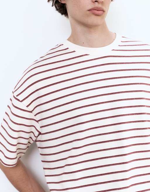 Pull&Bear - T-shirt coupe carrée à rayures - Blanc cassé, 3 de 4