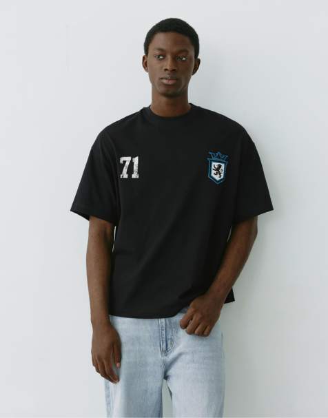 Pull&Bear t-shirt coupe carrée avec motif lion noir - view 1