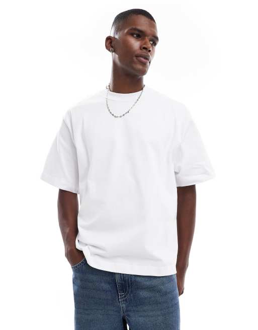 Pull&Bear - T-shirt coupe carrée effet peau de pêche - Blanc
