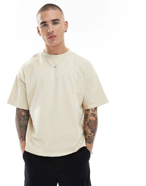 Pull&Bear - T-shirt coupe carrée effet vieilli - Sable - view 1