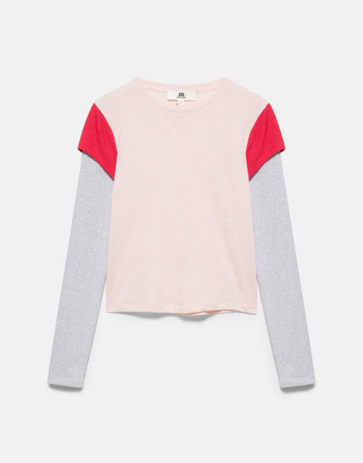 Pull&Bear t-shirt coupe regular à doubles manches rose poudré, 4 de 6