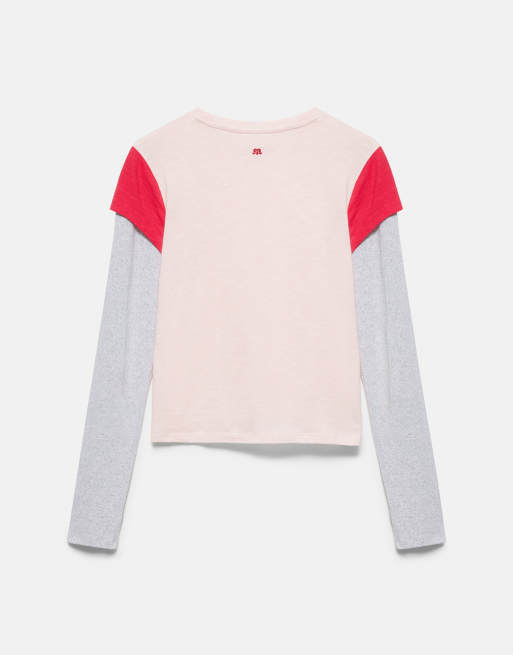 Pull&Bear t-shirt coupe regular à doubles manches rose poudré, 6 de 6