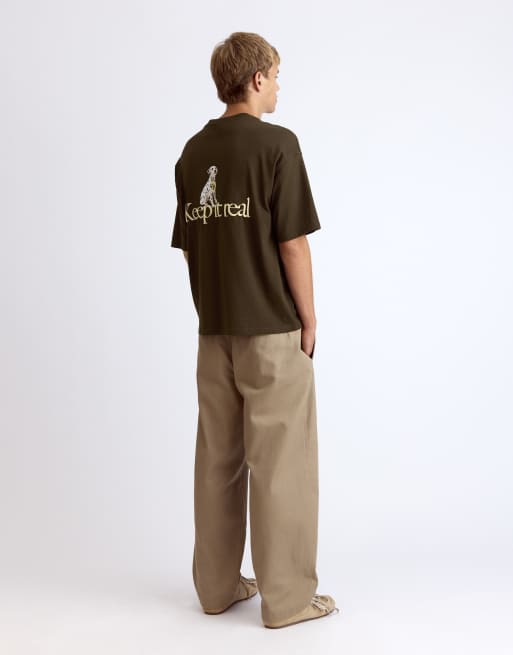 Pull&Bear t-shirt coupe relaxed à slogan graphique couleur chocolat, 2 de 7