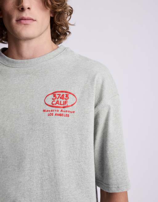 Pull&Bear t-shirt coupe relaxed avec motif en relief gris chiné, 4 de 7