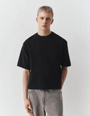 Pull & Bear - T-shirt crop top à manches courtes - Noir