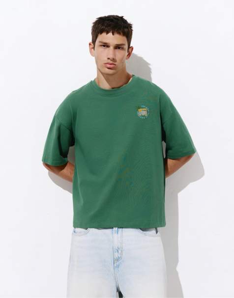Pull&Bear - T-shirt décontracté à broderie - Vert - view 1