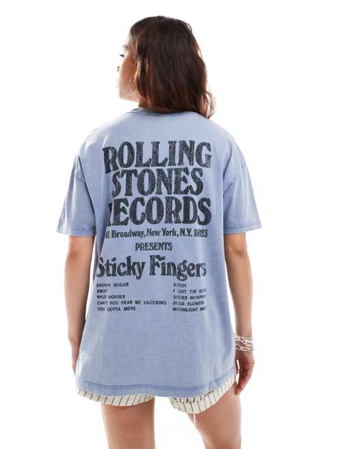 Pull&Bear T-shirt del gruppo Rolling Stone blu slavato ASOS