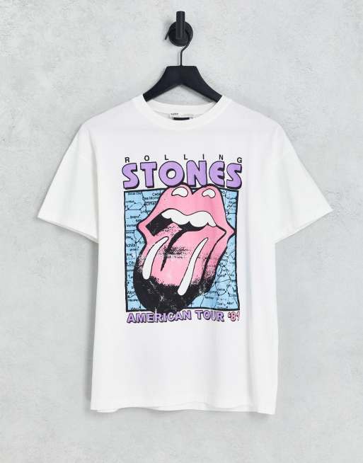 Pull&Bear - T-shirt del gruppo Rolling Stones, colore bianco