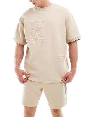 Pull&Bear - T-shirt d'ensemble avec inscription en relief - Beige