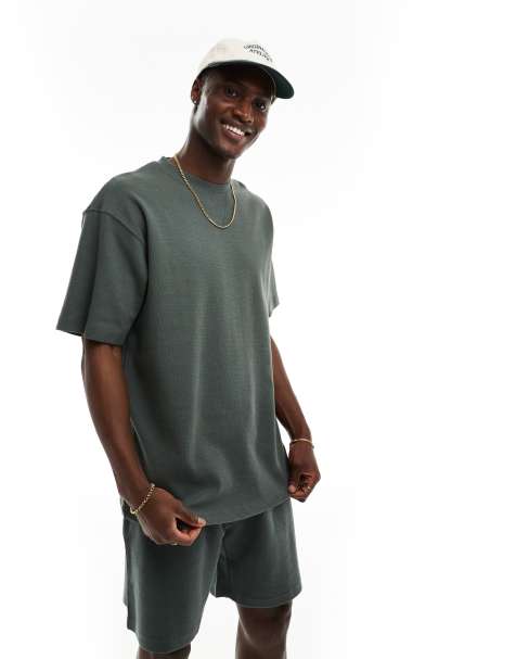 Pull&Bear - T-shirt d'ensemble gaufré - Vert - view 1