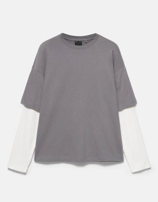 Pull&Bear t-shirt double à manches longues gris, 5 de 7