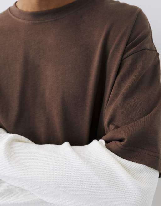 Pull&Bear t-shirt double à manches longues marron, 3 de 7