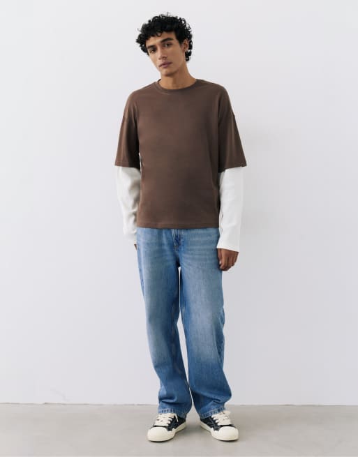 Pull&Bear t-shirt double à manches longues marron, 4 de 7