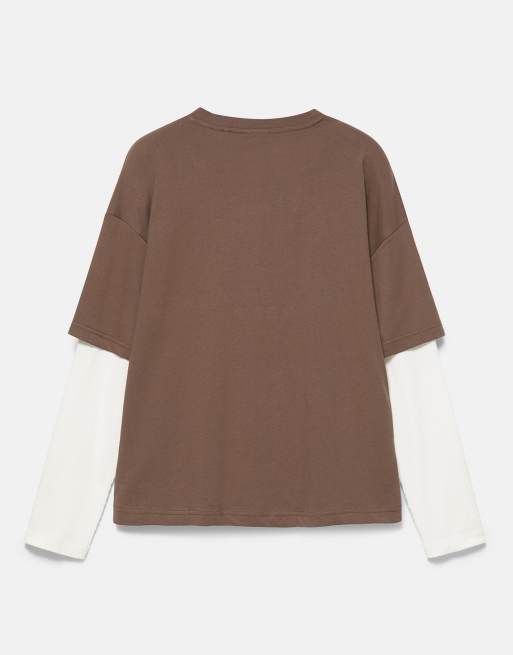 Pull&Bear t-shirt double à manches longues marron, 7 de 7