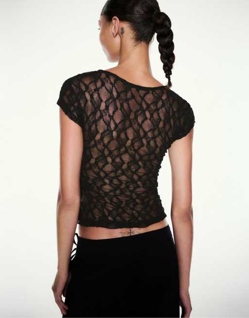 Pull&Bear t-shirt en dentelle à clous noir, 2 de 7