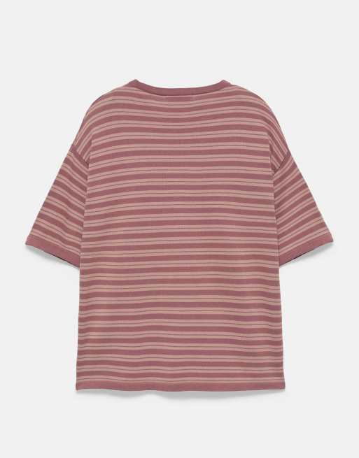 Pull&Bear t-shirt en maille à rayures violet, 7 de 7