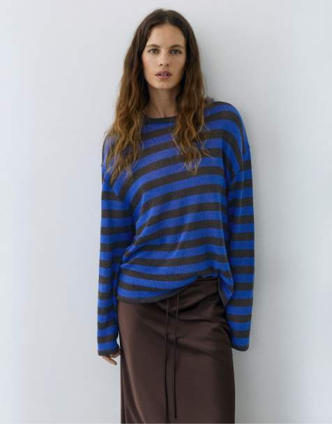 Pull&Bear t-shirt en maille rayée marron - view 1