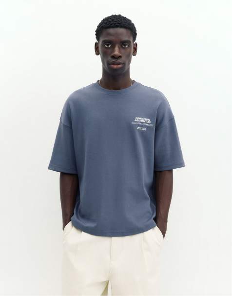 Pull&Bear t-shirt épais à manches courtes avec motif bleu - view 1