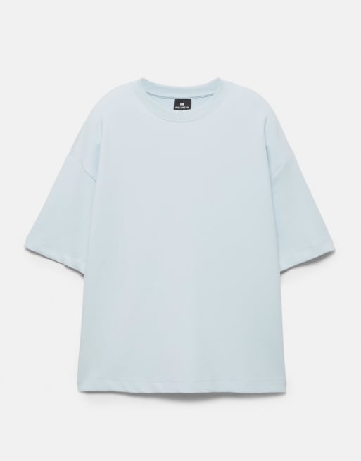 Pull&Bear - T-shirt épais à manches courtes en maille interlock - Bleu ciel, 6 de 6