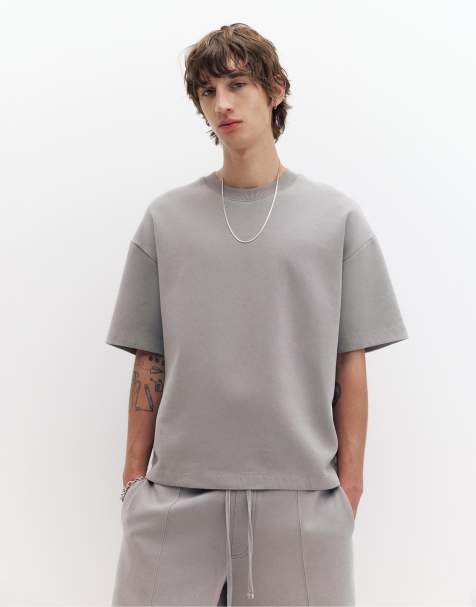 Pull&Bear - T-shirt épais à manches courtes en maille interlock - Gris chiné - view 1