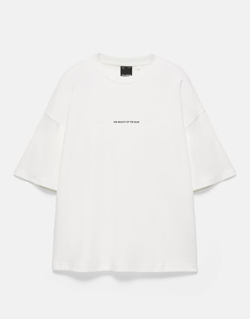 Pull&Bear t-shirt épais en interlock imprimé photo blanc cassé, 6 de 7